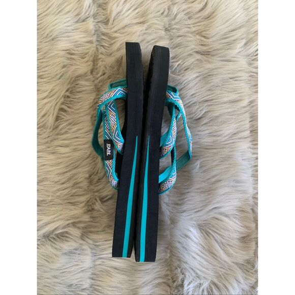 TEVA Olowahu Slide On Sandals Green Blue Strappy Web Flip Flop Shoe 9 - Picture 3 of 5
